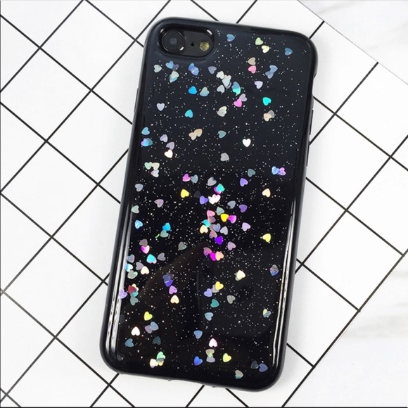 Accessories - 🌷IPHONE CASE | Black Holographic Heart Glitter